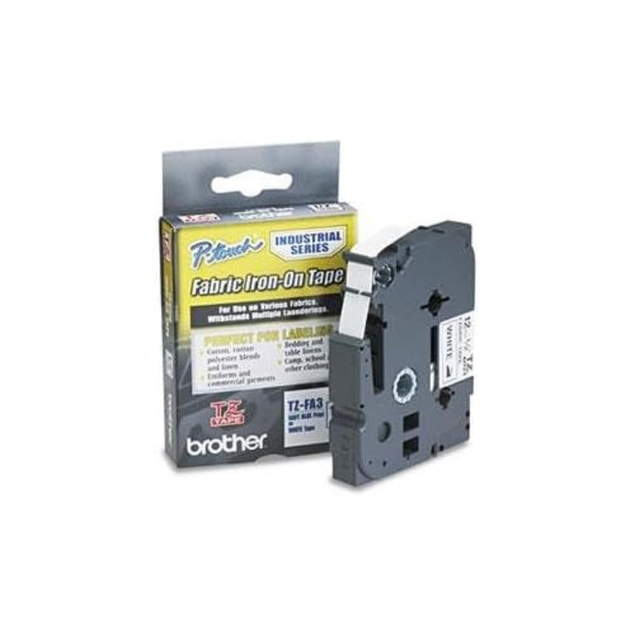 Genuine P-Touch TZE-FA3 Tape, 1/2 (0.47) Wide Fabric Iron-On Tape, Navy Blue on White, Can be Ironed onto Virtually Any Cotton Item, 0.47 x 9.8' (12mm x 3M), Single-Pack, TZEFA3