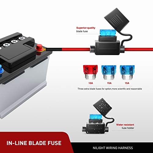 16AWG Off-Road LED Light Bar Wiring Harness Kit 12V Relay On/Off Rocker Switch -2 Leads,2 Years Warranty