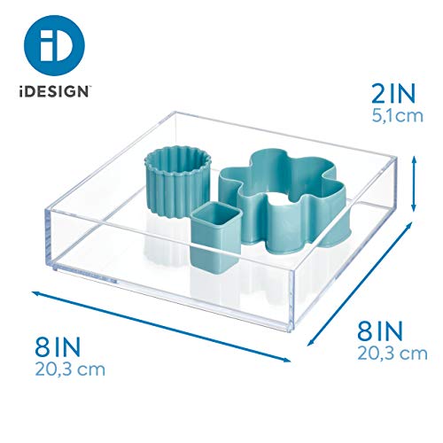 iDesign Clarity Kitchen Drawer Organizer for Silverware, Spatulas, Gadgets - Medium, 8 x 8 x 2, Clear