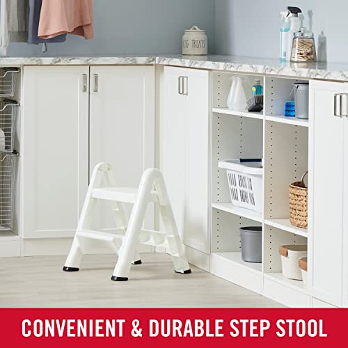 Two-Step Folding Foot Stool, 14-Inch High, White, 300 Pound Capacity, Small Step Stool for Adults/Kids for Use in Library/Kitchen/Bathroom/Garage/Closet
