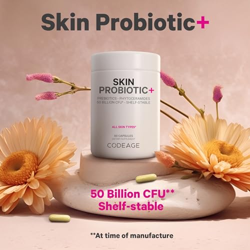 Skin Probiotics + Prebiotics - Skin Care Routine Supplement - 50 Billion CFU - Ayurvedic Botanical Herbs - Face Probiotics - Shelf Stable Cleanser, Non-GMO, Vegan - 60 Capsules