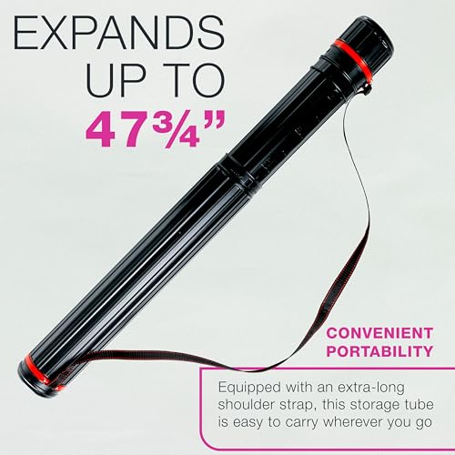 Large Telescoping Drafting Tube - 4-7/8 Outside/4-1/2 Inside Diameter, Expands 30-1/4 to 47-3/4, Durable Protection with Shoulder Strap - Ideal for Posters, Blueprints, Art & More