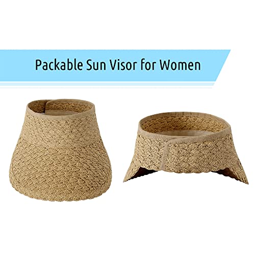 Straw Visor Hat for Women Wide Brim Womens Straw Hat Womens Sun Hat Womens Golf Visor Hats for Women Fashionable Sun Visor Hat for Women, Brown Mix