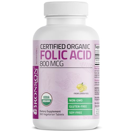 Organic Folic Acid (Vitamin B9 Folate) 800 mcg Natural Folate from Lemon Peel 360 Tablets