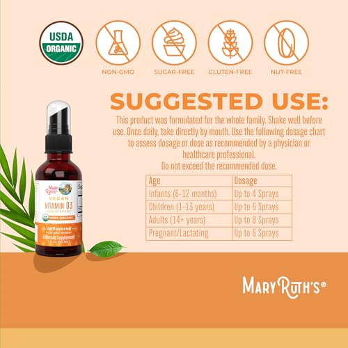 Vitamin D USDA Organic | Vitamin D3 Liquid | Sugar Free | Liquid Vitamin D Spray Immune Support for Adults & Kids | Bone Health | VIT D3 | Vegan | Gluten Free | Non-GMO | 30 Servings
