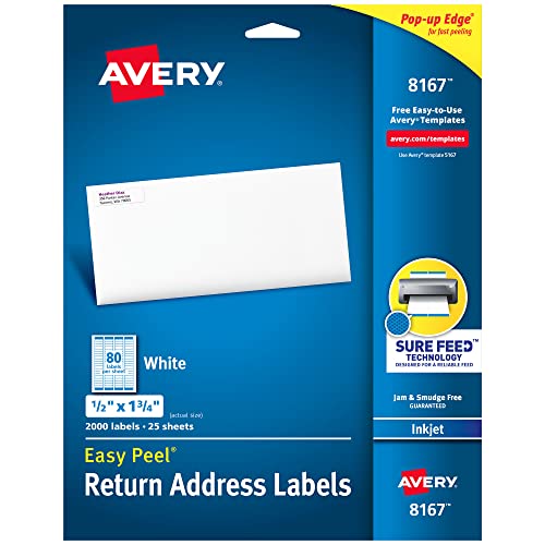Avery® Easy Peel® White Inkjet Address Labels, Return, 8167, 1/2 x 1 3/4, Box Of 2,000
