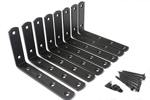 8 Pcs Steel Heavy DutyL Corner Brace Joint Angle Bracket Shelf Bracket Wall Hanging with Screws 125mmX75mm/5 InchX3 Inch Decorative Corner Brackets Joint Angle Bracket Matte Black