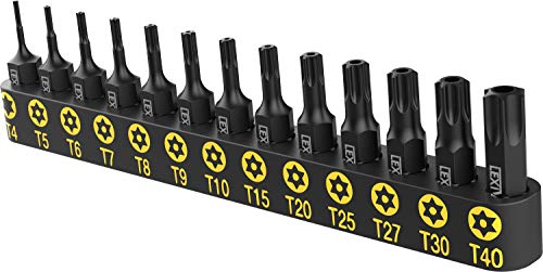 Tamper Proof Torx Bit Set, Premium S2 Alloy Steel | 13-Piece Security Star Bits, T4 - T40 | Precision CNC Machined (LX-301)