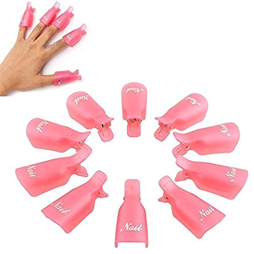 10pc Professional Plastic Acrylic Nail Art Soak Off Cap Clip Uv Gel Polish Remover Wrap Cleaner Clip Cap Tool (Pink)