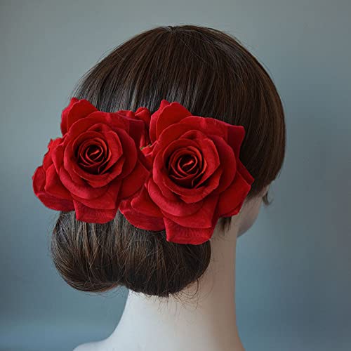 Rose Hair Clip Flowers Comb for Women Rose Flower Hairpin Hair Clips for Women Girls Burgundy Hair Accessories for Wedding Hair Side Comb for Brides Flower Hair Barrettes