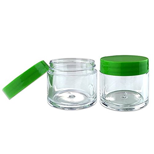 12 Piece 1 oz. USA Acrylic Round Clear Jars with Flat Top Lids for Creams, Lotions, Make Up, Cosmetics, Samples, Herbs, Ointments (12 Pieces Jars + Lids, GREEN)