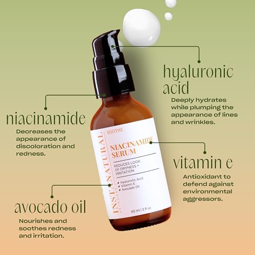 Niacinamide Face Serum, Hydrates, Soothes, Reduces Irritation, Redness, Lines, Wrinkles, and Other Signs of Aging, with Hyaluronic Acid and Vitamin E, 2 Fl Oz
