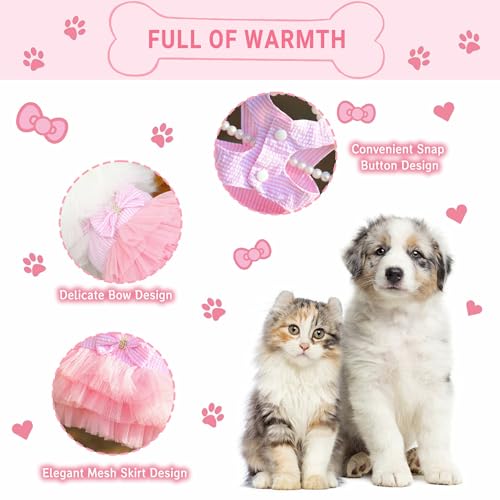 Dog Dresses, Fashion Pet Dog Clothes, Striped Mesh Puppy Dogs Princess Dresses (Pink, Small)