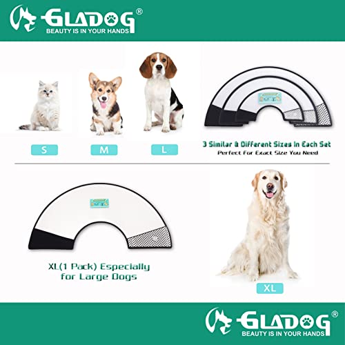 Soft Dog Cone Collar, 3 PCS (XL is Only 1 PCS) Flexible Plastic Cone for Dogs After Surgery, Dog Recovery Collar, Adjustable E-Collar for Large/Medium/Small Dogs Cat, Comfy Elizabethan Collar