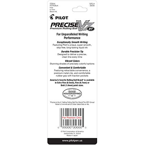 PILOT Precise V7 RT Refillable & Retractable Liquid Ink Rolling Ball Pens, Fine Point (0.7mm) Black Ink, 2-Pack (26056)