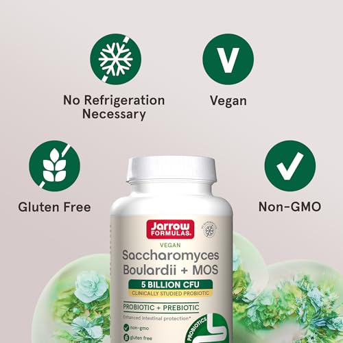 Saccharomyces Boulardii Probiotics + MOS 5 Billion CFU Probiotic Yeast for Intestinal Health Support, Gut Health Supplements for Women and Men, 180 Veggie Capsules, 180 Day Supply