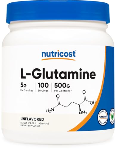 L-Glutamine Powder (500 Grams) Unflavored - Gluten Free & Non-GMO, 100 Servings