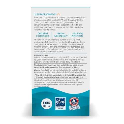 Ultimate Omega-D3, Lemon Flavor - 1280 mg Omega-3 + 1000 IU Vitamin D3 - 60 Soft Gels - Omega-3 Fish Oil - EPA & DHA - Promotes Brain, Heart, Joint, & Immune Health - 30 Servings