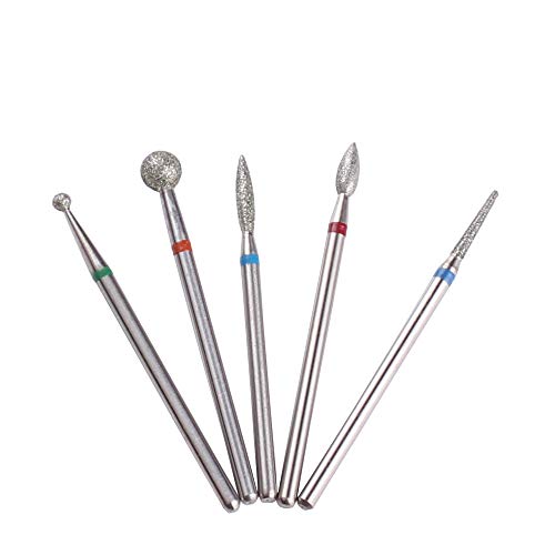 Diamond Cuticle Nail Drill Bits,5pcs Russian Manicure Drill Bits(Ball/Flame/Needle),3/32 Shank Cuticle Remover Bit Kit