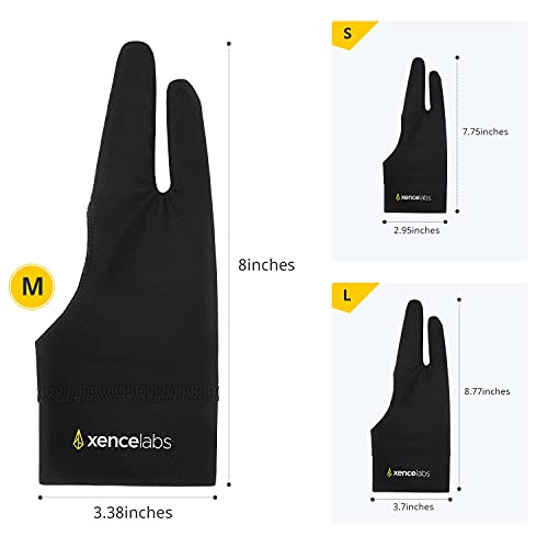 , Artist Glove, Drawing Glove Left Right Hand for Drawing Tablet, 2 Finger Glove for Drawing, Black Size S