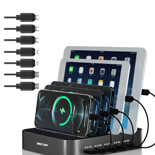 Charging Station for Multiple Devices, USB-A Charging Station Dock Switch Cell Phone 5 Port Charger Station, Designed for Apple iPhone iPad Cell Phone Tablet, Gunmetal