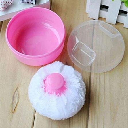 2 Pcs Baby After-Bath Powder Puff Sponge Box Kit Dispensor DIY Make up Cosmetic Loose Powder Jar Container Case (Pink)