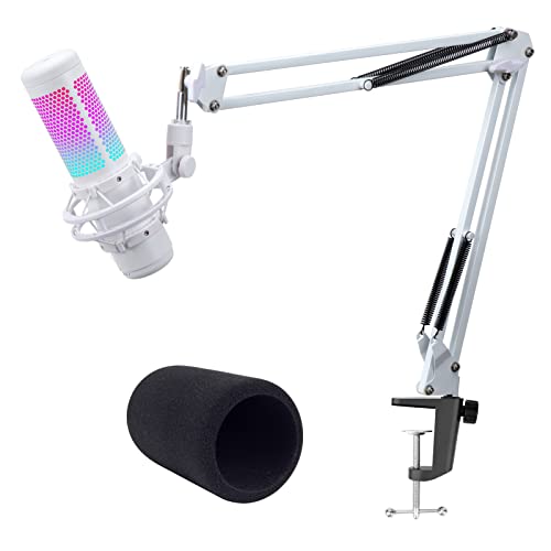 White Boom Arm for HyperX QuadCast S - White Mic Arm Compatible with Hyperx Quadcast White Microphone, Premium White QuadCast S Microphone Boom Arm Stand