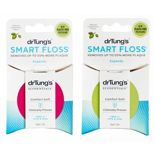 DrTung's Smart Floss - Natural, PTFE & PFAS Free Floss, Gentle on Gums, Expands & Stretches, BPA Free Floss - Natural Dental Floss Cardamom Flavor (Pack of 2)