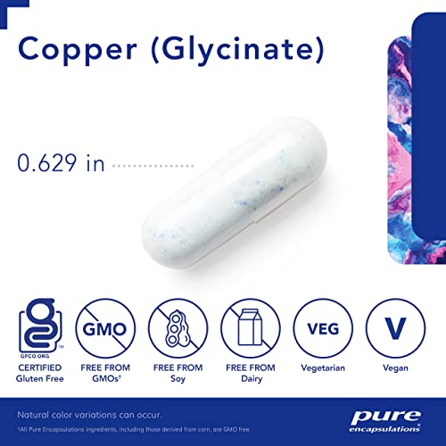 Copper Glycinate 60's - 2 mg Copper Supplement, Supports Red Blood Cell Formation* - Aids Energy Metabolism - Non-GMO & Vegan - 60 Capsules