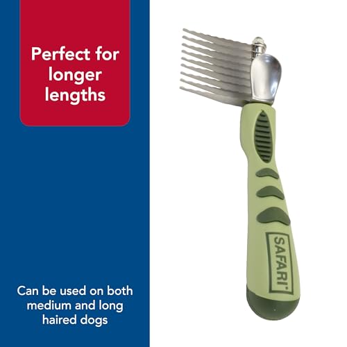 Pet Safari Dog De-Matting Comb - Serrated Stainless Steel Grooming Tool for Dogs with Medium to Long Hair - Keeps Coats Smooth & Soft - One Size