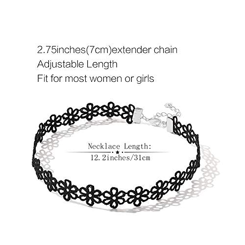 44PCS Black Womens Chokers Gothic Collar Lace Velvet Chocker Pendant Necklaces Set for Teenagers Women