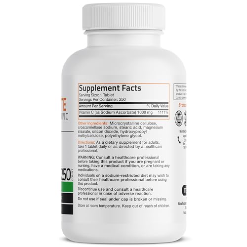 Sodium Ascorbate Non Acidic Vitamin C 1000 Mg Tablets - Gentle On The Stomach - Immune System Booster - Powerful Antioxidant - Non GMO Vitamin C Supplement, 250 Count