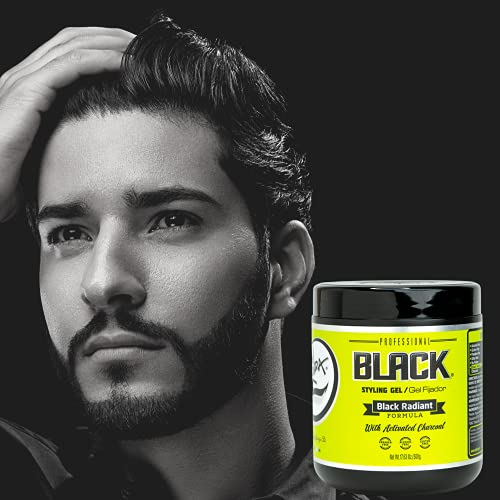 Black Styling Hair Gel - Medium To Strong Hold With Medium Shine For a Wet Slicked Back Look With All Day Hold - Activated Black Charcoal Covers Grey Hair Instantly 17.6oz
