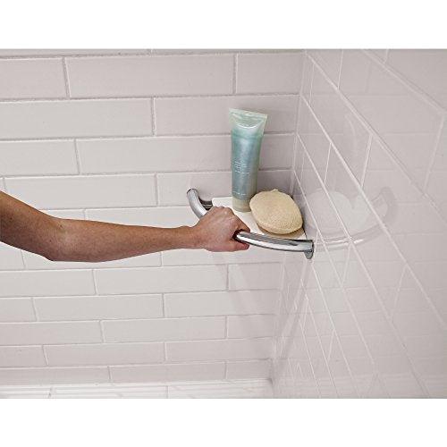 (1-Pack) Wall Mount Corner Shelf with Assist Bar ADA Compliant Polished Chrome 8-1/2 Bathroom Safety Handle | Wall Mount 300 lb Capacity Balance Assist Bar, Handicap Grip DF702PC