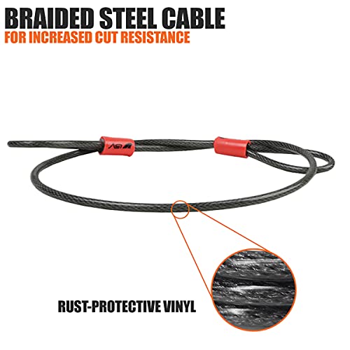 2.5FT Bike Lock Cable with Loops - 5mm (3/16 Inch) Cut-Resistant Braided Steel Cable - Versatile & Weatherproof - Small Security Cable Lock, Security Chain for Padlock, Chain Lock, Wire Lock