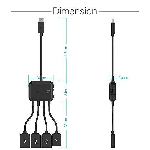 Micro USB HUB Adaptor with Power, 3-Port Charging OTG Host Cable Cord Adapter Compatible with Raspberry Pi 2 3 Pi Zero Android Smart Phone Tablet Samsung Galaxy HTC Sony Google LG/Linux