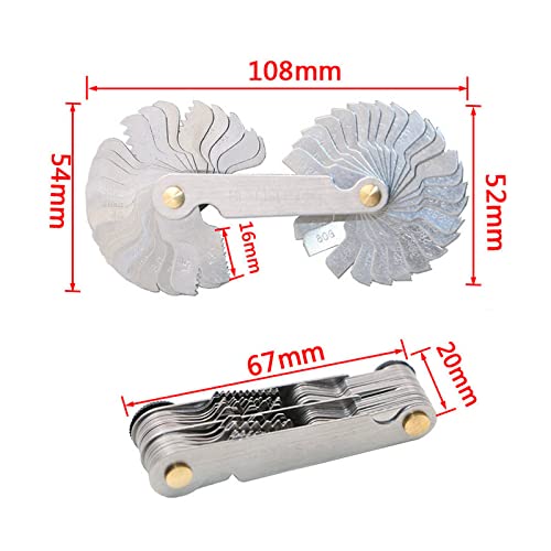 52pcs Thread Pitch Gauge Stainless Steel Screw Pitch Measuring Tool Screw Thread Pitch Cutting Gauge Tool Multi Purpose (Metric&British Whitworth(52pcs))