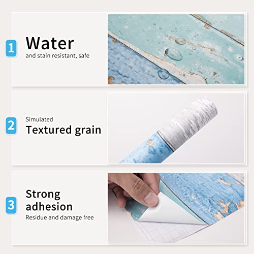 17.7x78.7 Peel and Stick Wallpaper - Decorative Self Adhesive Vinyl Film Wood Grain Wallpaper for Furniture Cabinet Countertop Shelf Paper, Blue Distressed Wood