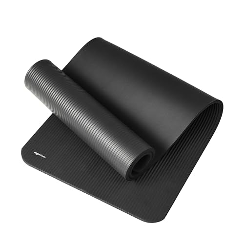 1/2 Inch Extra Thick Exercise Yoga Mat with Carrying Strap, Cushioned Support, for Fitness and Gym Workouts, Black
