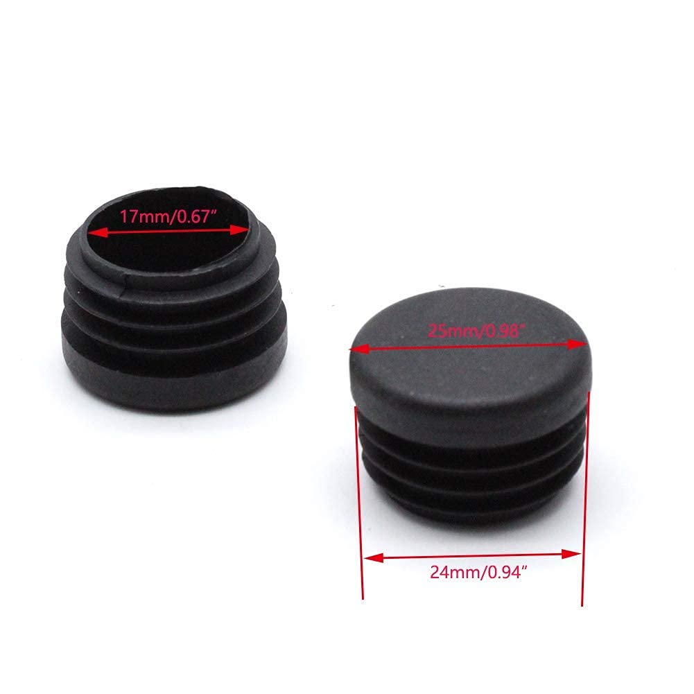 24mm Small Round Plastic Plug Black Chair Caps Pipe Tubing End Cap Cover Insert,Pack of 50
