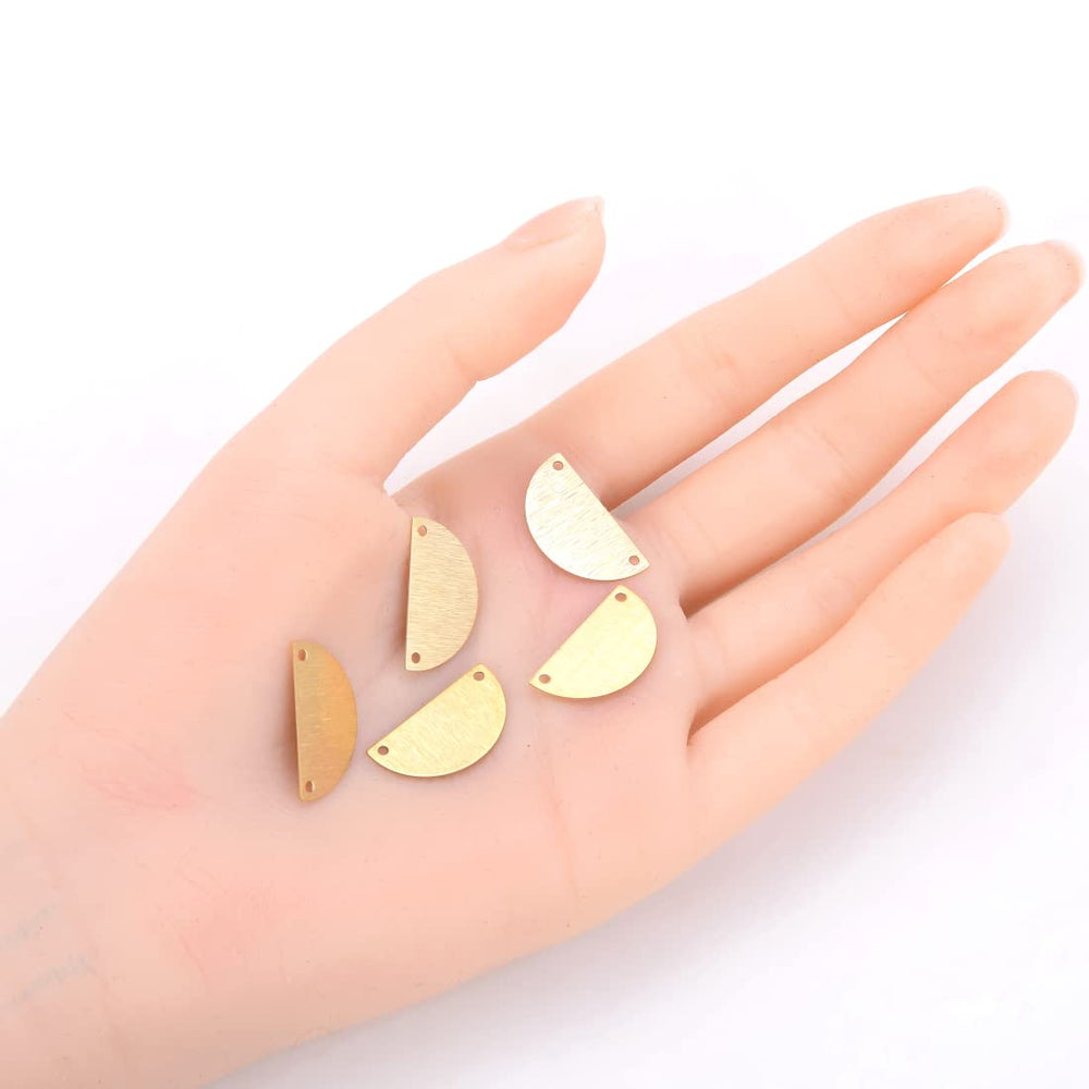 50pcs Brushed Raw Brass 21mm Half Round Semicircle Connector Link 2-Hole Geometric Component Earring Findings No Plated/Coated for Jewelry Craft Making CF-A9