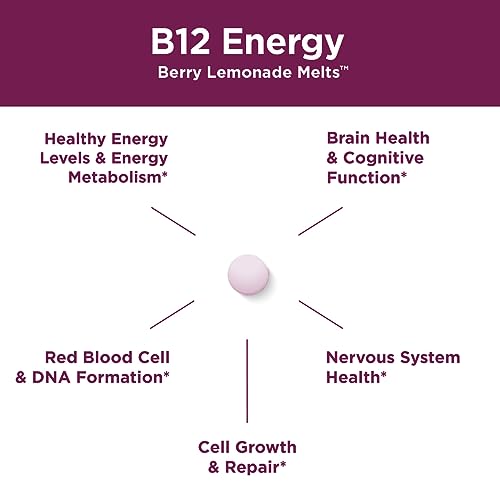 B-12 Energy Berry Lemonade Melt w/Super Fruits Methylcobalamin B12 - Vitamins B6, D3, Folic Acid and Biotin - High Absorption MecobalActive B 12-30 Melting Tablets