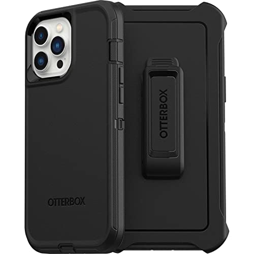 iPhone 13 Pro Max & iPhone 12 Pro Max Defender Series Case - BLACK, rugged & durable, with port protection, includes holster clip kickstand