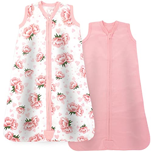 Baby Sleep Sack 6-12 Months - Baby Wearable Blanket - Breathable Cotton Sleep Sacks - 2 Pack Sleeping Bag Sack, Medium Size, 2-Way Zipper, 0.5 Tog