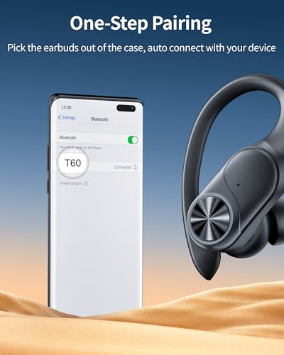 Bluetooth Headphones Wireless Earbuds 80hrs Playtime Wireless Charging Case Digital Display Sports Ear Buds with Earhook Deep Bass IPX7 Waterproof Over-Ear Earphones for TV Phone Laptop Black