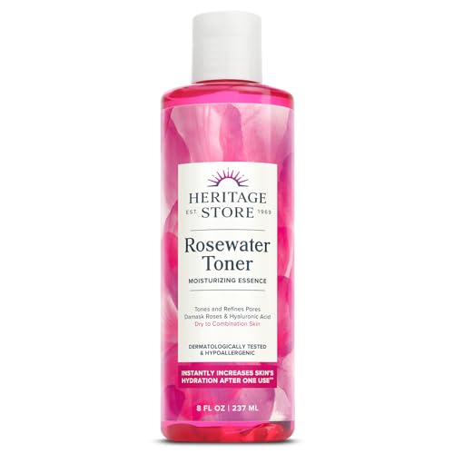 Rosewater Facial Toner with Hyaluronic Acid, Dry to Combination Skin, Hydrating Toner Refines Pores, Minimizes Look of Fine Lines and Wrinkles, Hypoallergenic, Vegan, Cruelty Free, 8oz