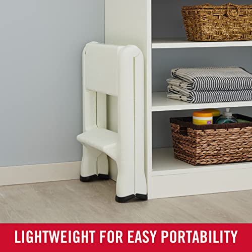 Two-Step Folding Foot Stool, 14-Inch High, White, 300 Pound Capacity, Small Step Stool for Adults/Kids for Use in Library/Kitchen/Bathroom/Garage/Closet