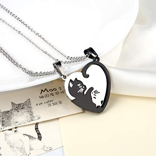 Cat Matching Necklaces Heart Pendant Necklace for Women Men Relationship Friendship Necklaces for 2 Cat Necklace for Couples Best Friends BFF Christmas Birthday Gift