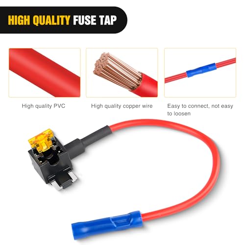 - 50038R 10 Pack 12V Car Add-a-circuit Fuse TAP Adapter with 5 Amp Low Profile Mini Blade Fuse Set for Cars Trucks Boats,Blue, Red, Black, Orange