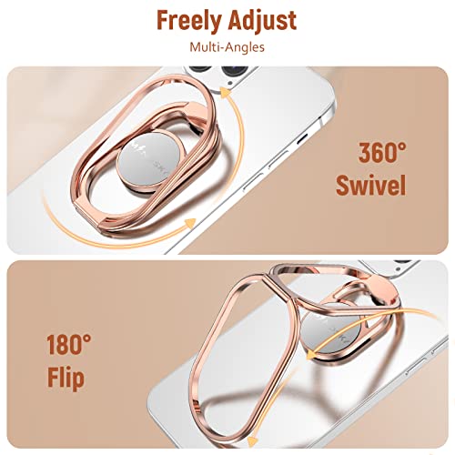 Phone Ring Holder Grip-with Car Magnetic Phone Mount Metal Phone Ring Finger Kickstand Cell Phone Grip Compatible with iPhone iPad Smartphones Tablets (Rosegold)